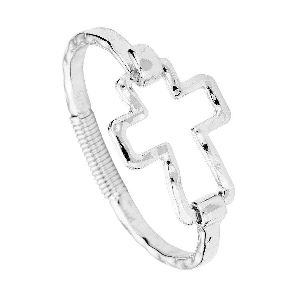 Women's Hammered Open Metal Cross Hook Bracelet