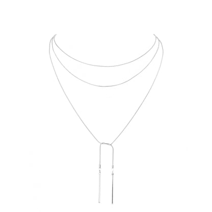 Metal Bar Dangle Tip Layered Necklace