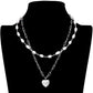 Metal Heart Pendant Freshwater Pearl Double Layered Necklace