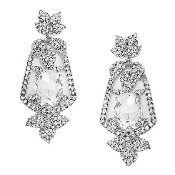 Oval Crystal Rhinestone Leaf Evening Earrings