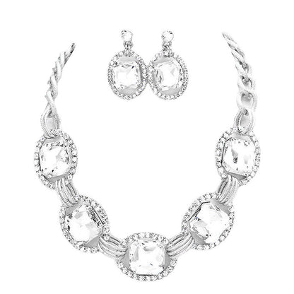 Pave Trim Glass Crystal Link Necklace