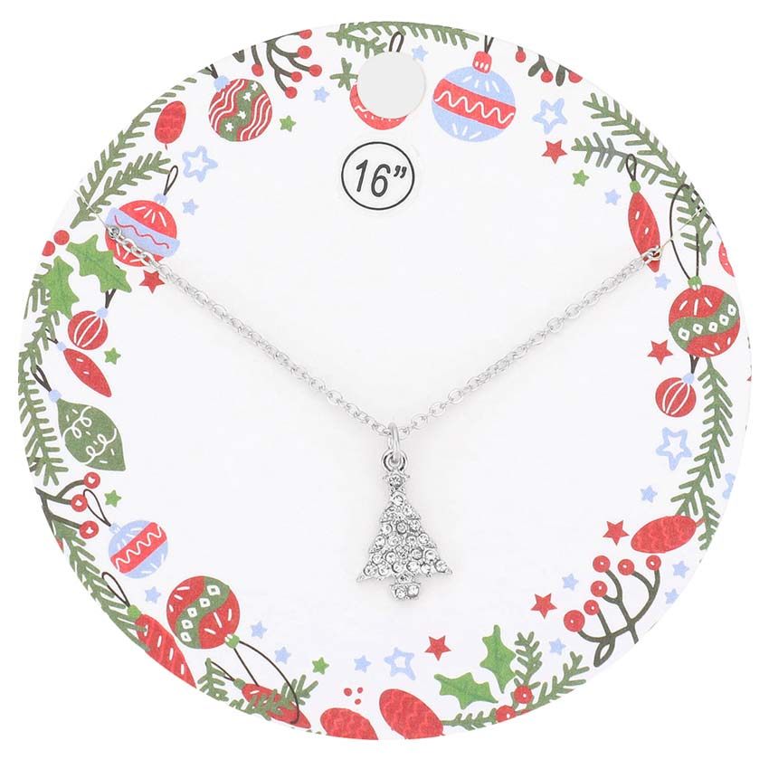 Rhinestone Embellished Christmas Tree Pendant Necklace