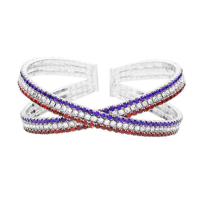 Rhinestone Embellished Crisscross Cuff Evening Bracelet