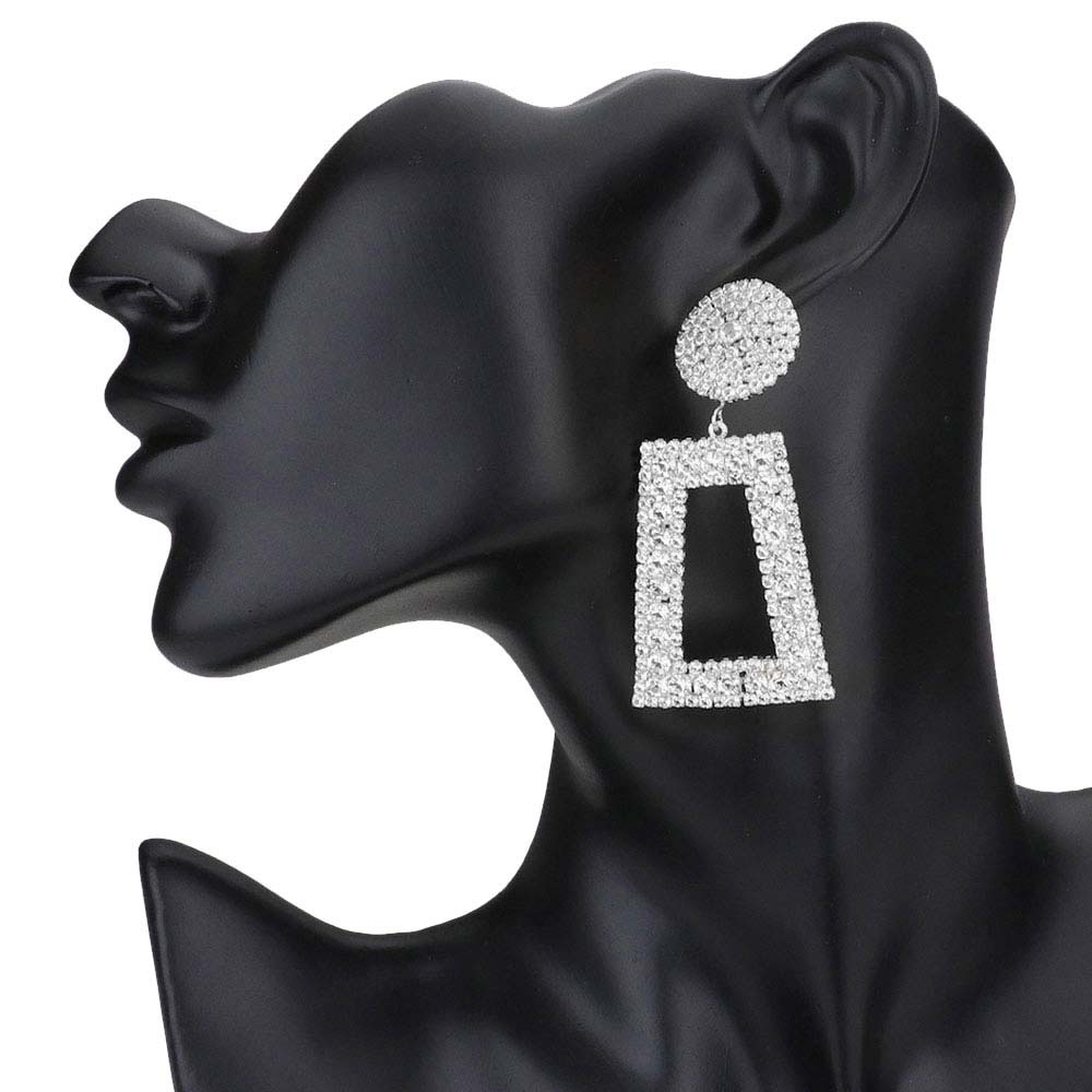 Rhinestone Pave Open Rectangle Dangle Evening Earrings
