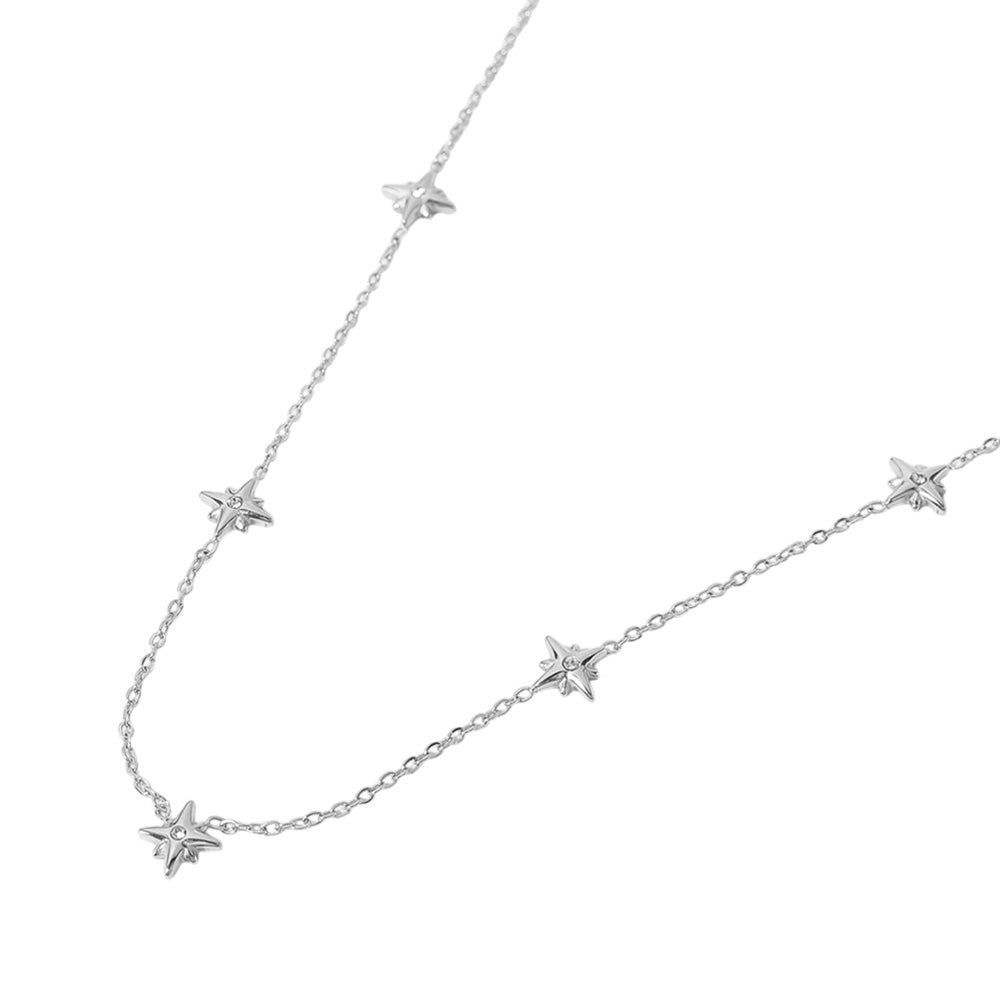 SECRET BOX Stainless Steel Stone Starburst Station Necklace