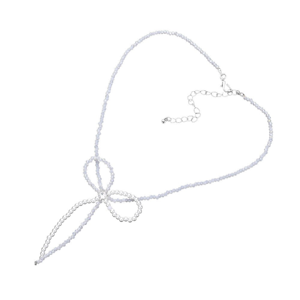 SECRET BOX_Stone Pointed Faceted Beaded Bow Necklace