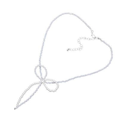 SECRET BOX_Stone Pointed Faceted Beaded Bow Necklace