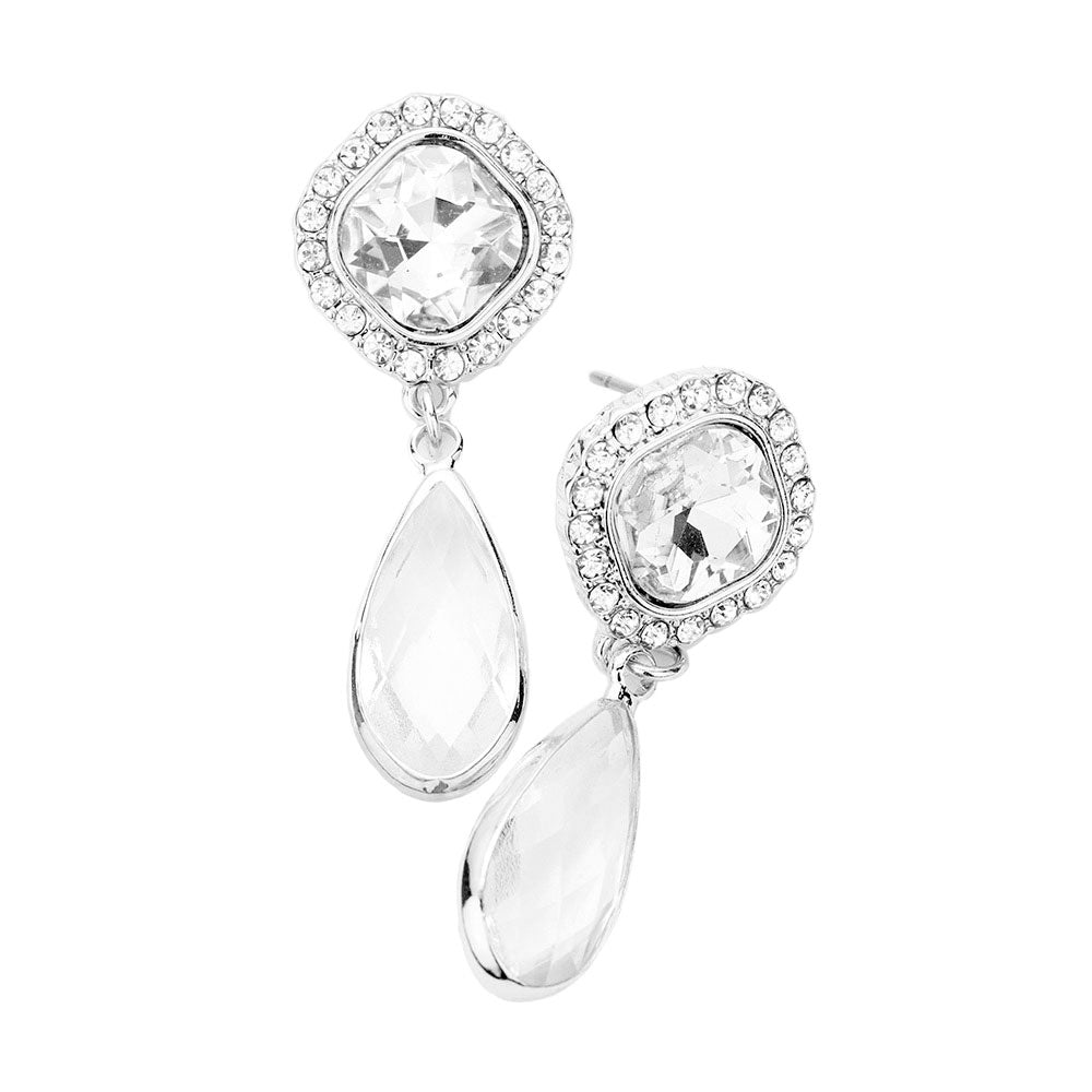 Square Clear Lucite Teardrop Dangle Evening Earrings