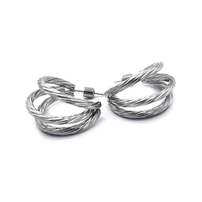 Stainless Steel Textured Split Hoop Earrings