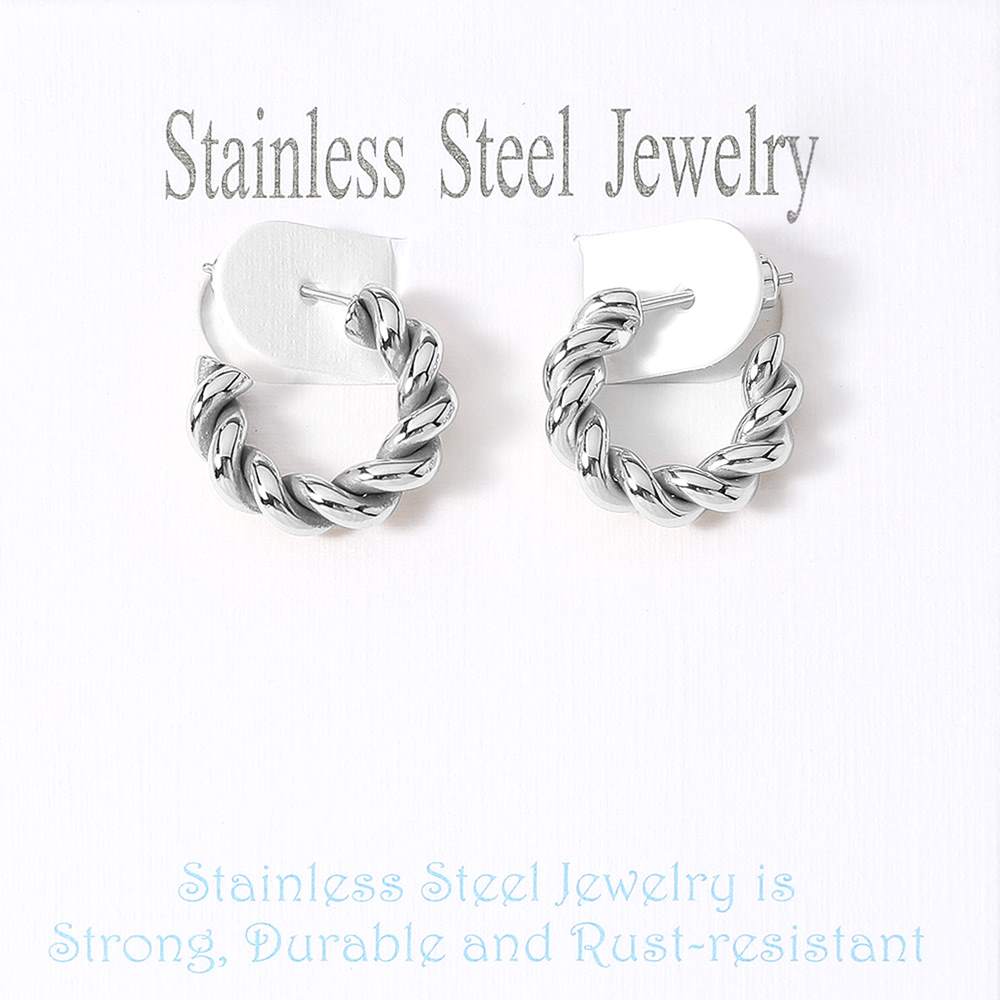 Stainless Steel Twisted Mini Hoop Earrings