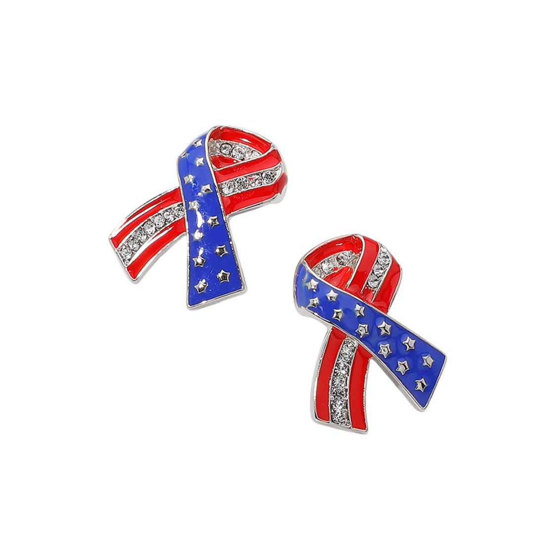 Stone Paved Enamel American USA Flag Bow Earrings