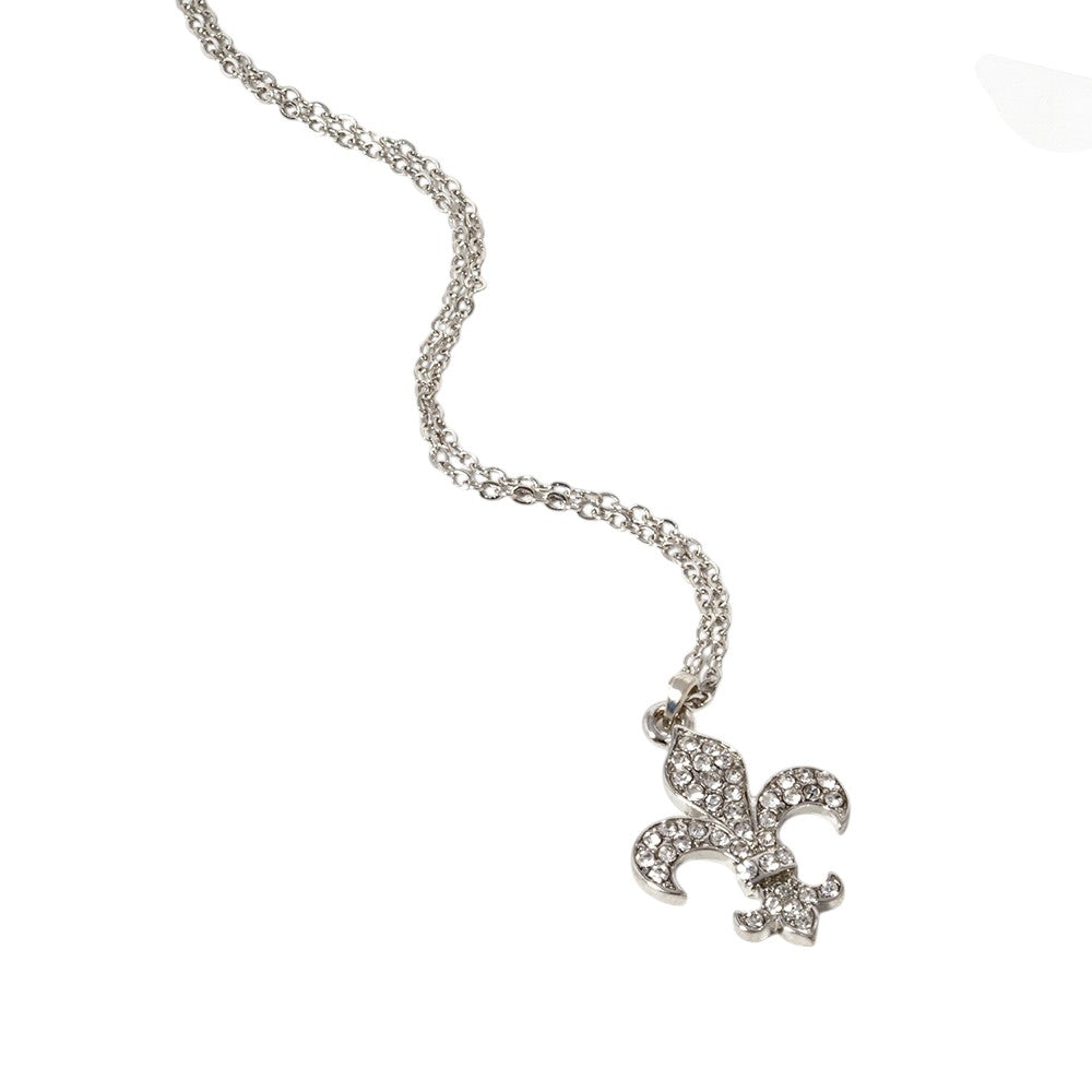 Stone Paved Fleur de Lis Pendant Necklace