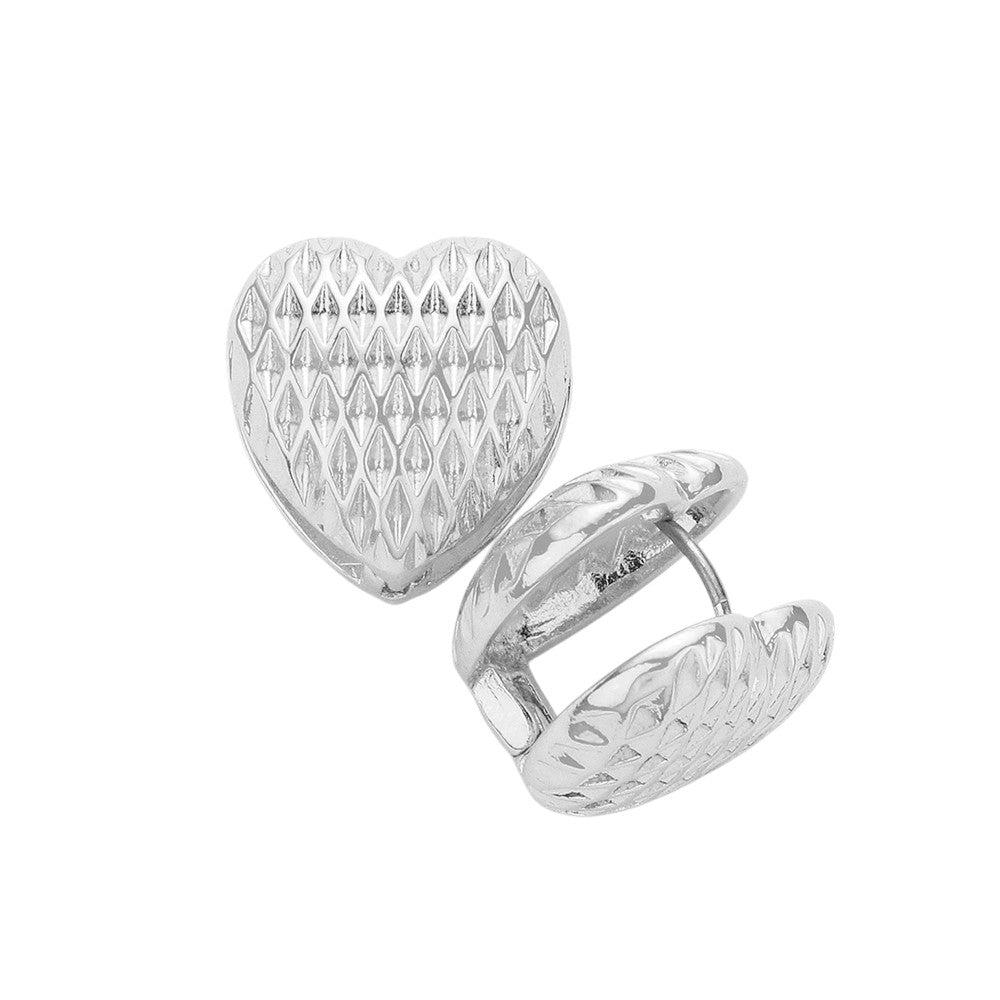 Textured Heart Metal Huggie Earrings