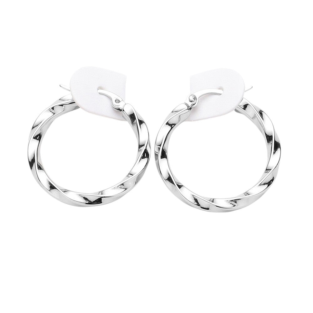 Twisted Stainless Steel Hoop Pin Catch Earrings