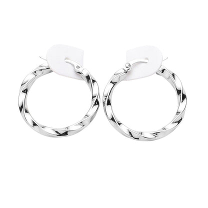 Twisted Stainless Steel Hoop Pin Catch Earrings