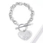 White Gold Dipped CZ Pave Heart Charm Toggle Bracelet