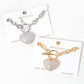 White Gold Dipped CZ Pave Heart Charm Toggle Bracelet
