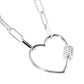 White Gold Dipped CZ Open Heart Carabiner Pendant Paperclip Necklace