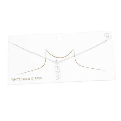 White Gold Dipped Mama Metal Message Pendant Necklace
