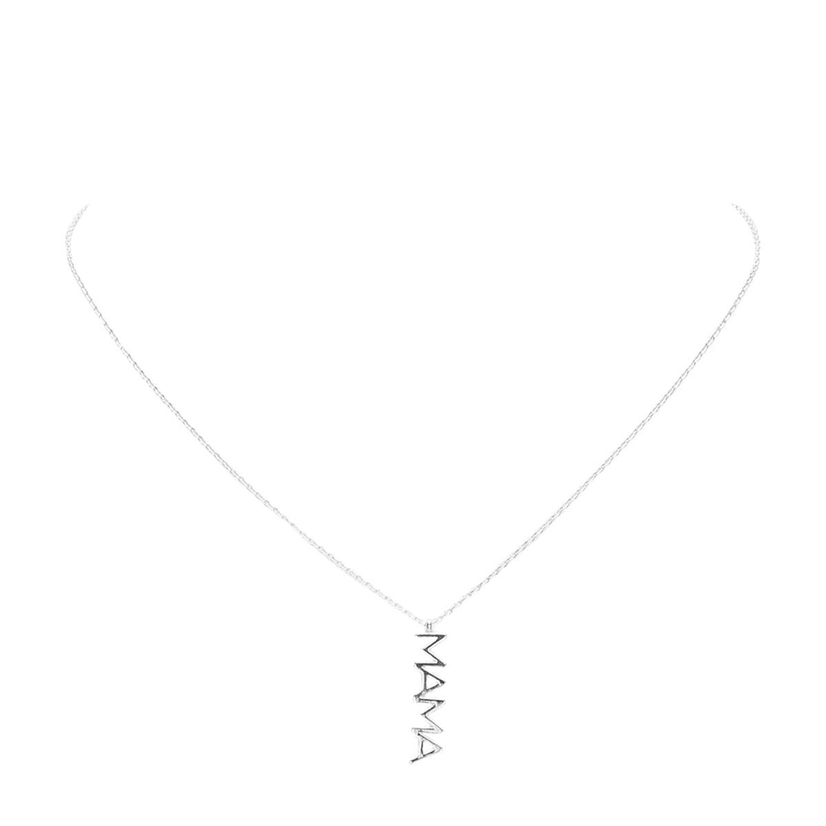 White Gold Dipped Mama Metal Message Pendant Necklace