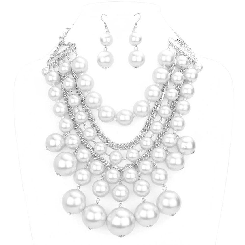 Women's Pearl Cluster Statement Necklace Jewelry Set