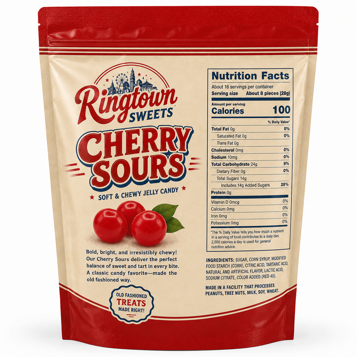 Ringtown Sweets – Cerezas Ácidas – Caramelos de goma suaves y masticables