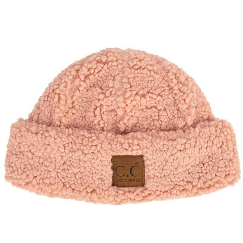 C.C Women's Sherpa Cuff Beanie with Suede Logo