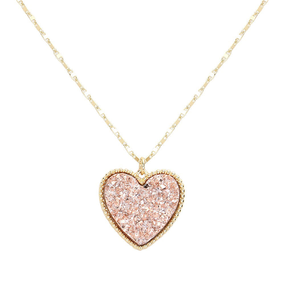Druzy Heart Pendant Necklace