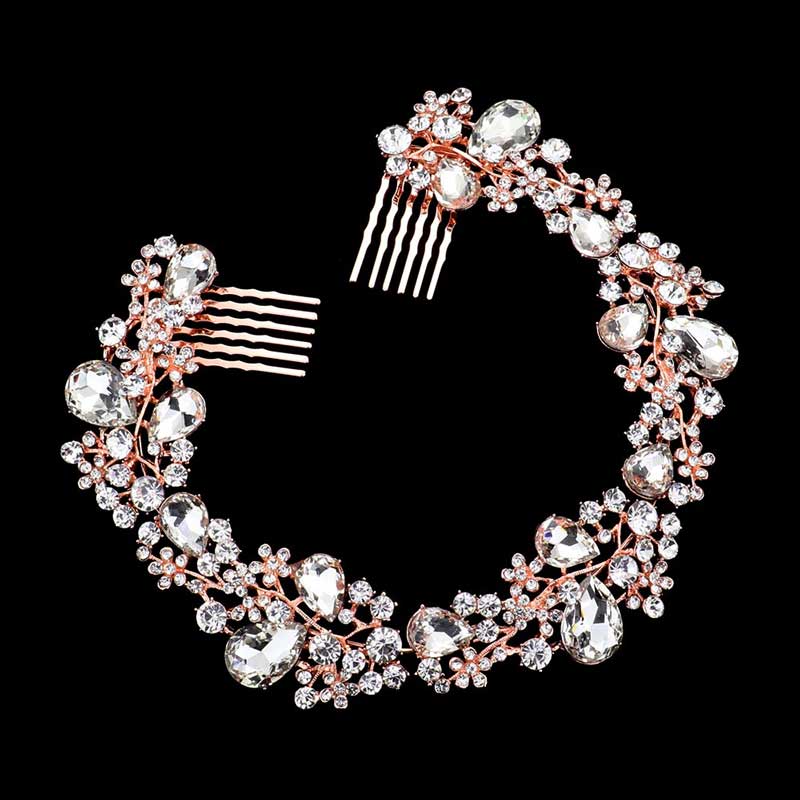 Floral Pave Glass Crystal Hair Comb