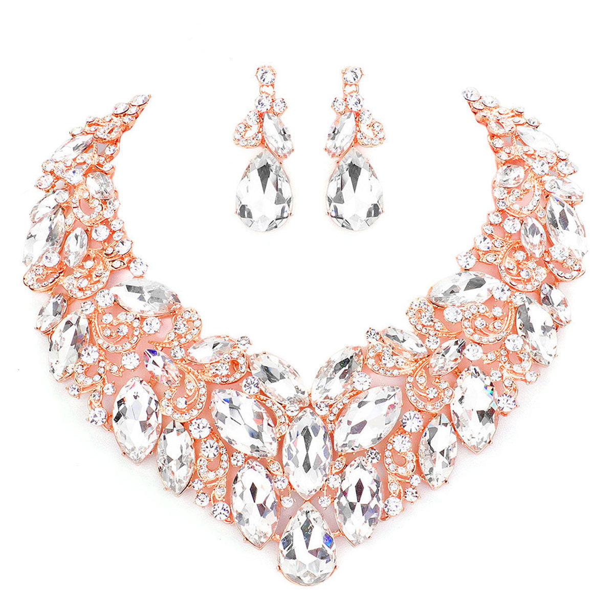 Marquise Stone Cluster Accented Evening Necklace