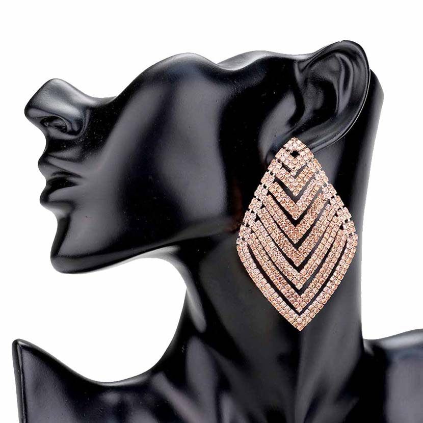 Rhinestone V Shape Rhombus Evening Earrings