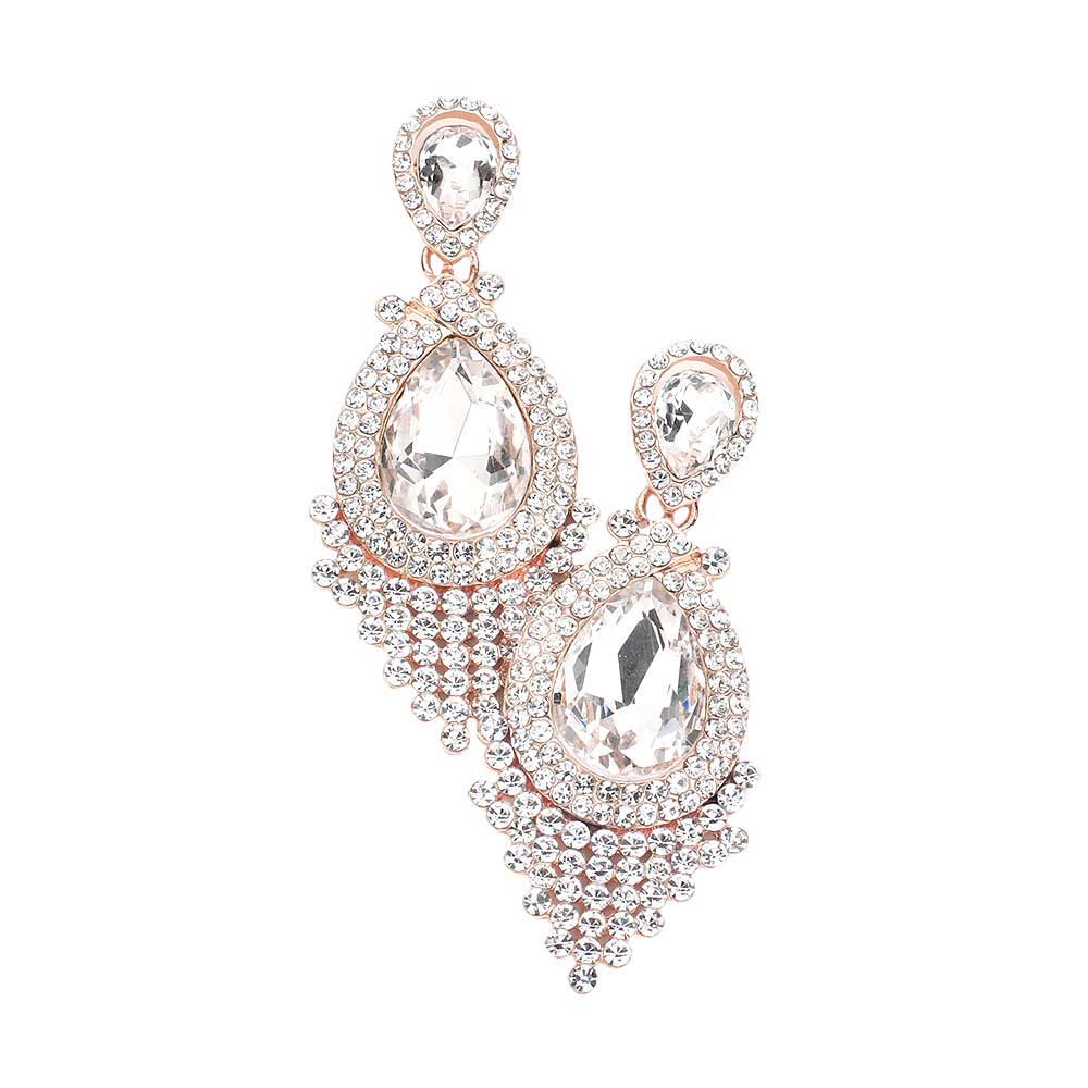 Teardrop Stone Accented Dangle Evening Earrings