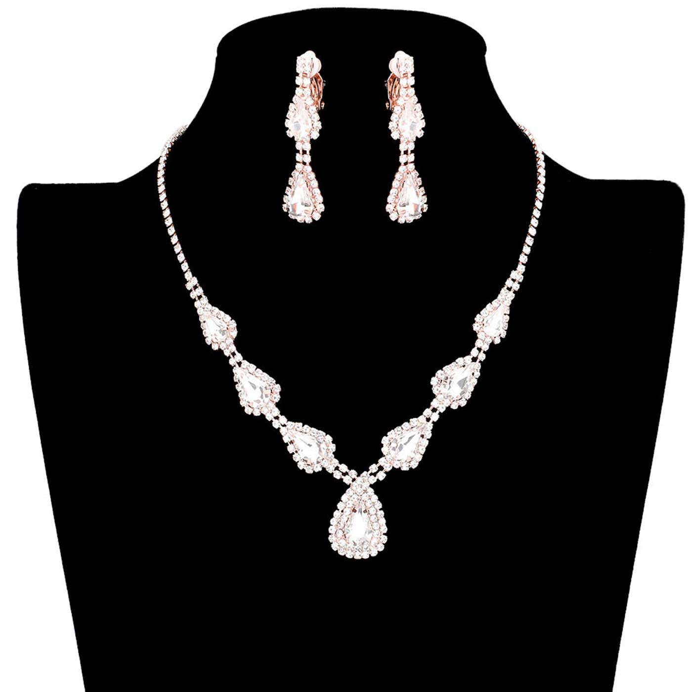 Teardrop Stone Accented Rhinestone Pave Necklace
