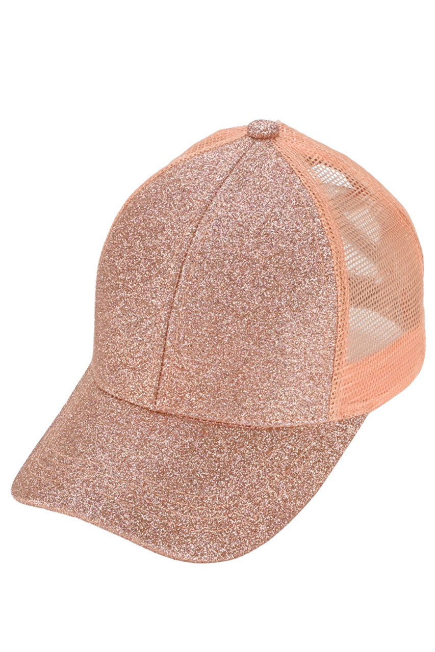 C.C Women's Glitter Mesh Back Criss-Cross Ponytail Cap