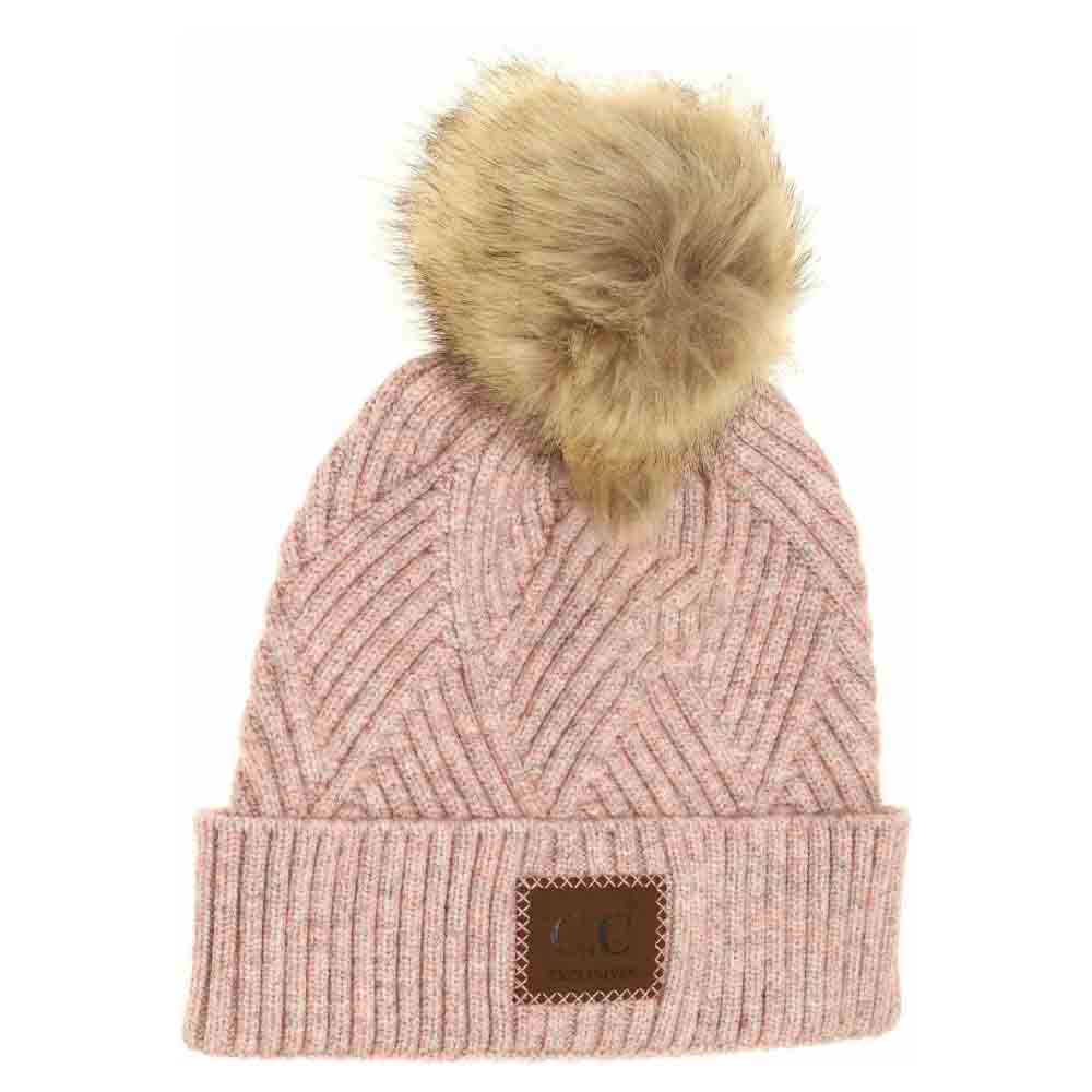 Large Patch Heathered Pom C.C Beanie