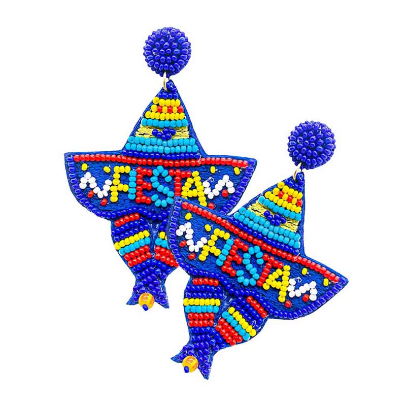 Felt Back Fiestas Beaded Hat Message Dangle Earrings