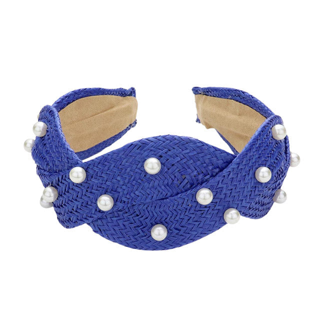 Pearl Embellished Braided Straw Headband