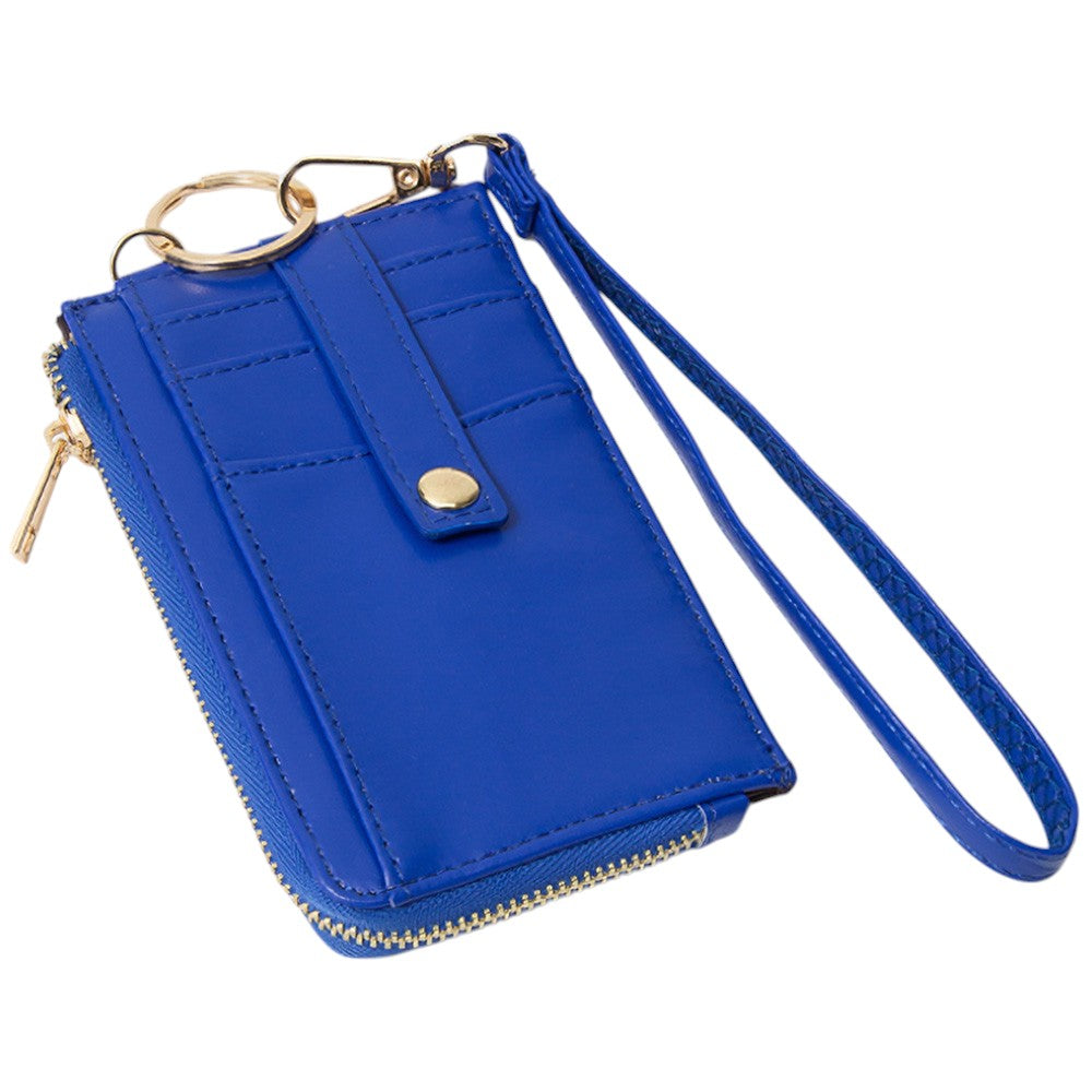 Faux Leather Basket Weave Flat Card Holder Wallet with Wristlet