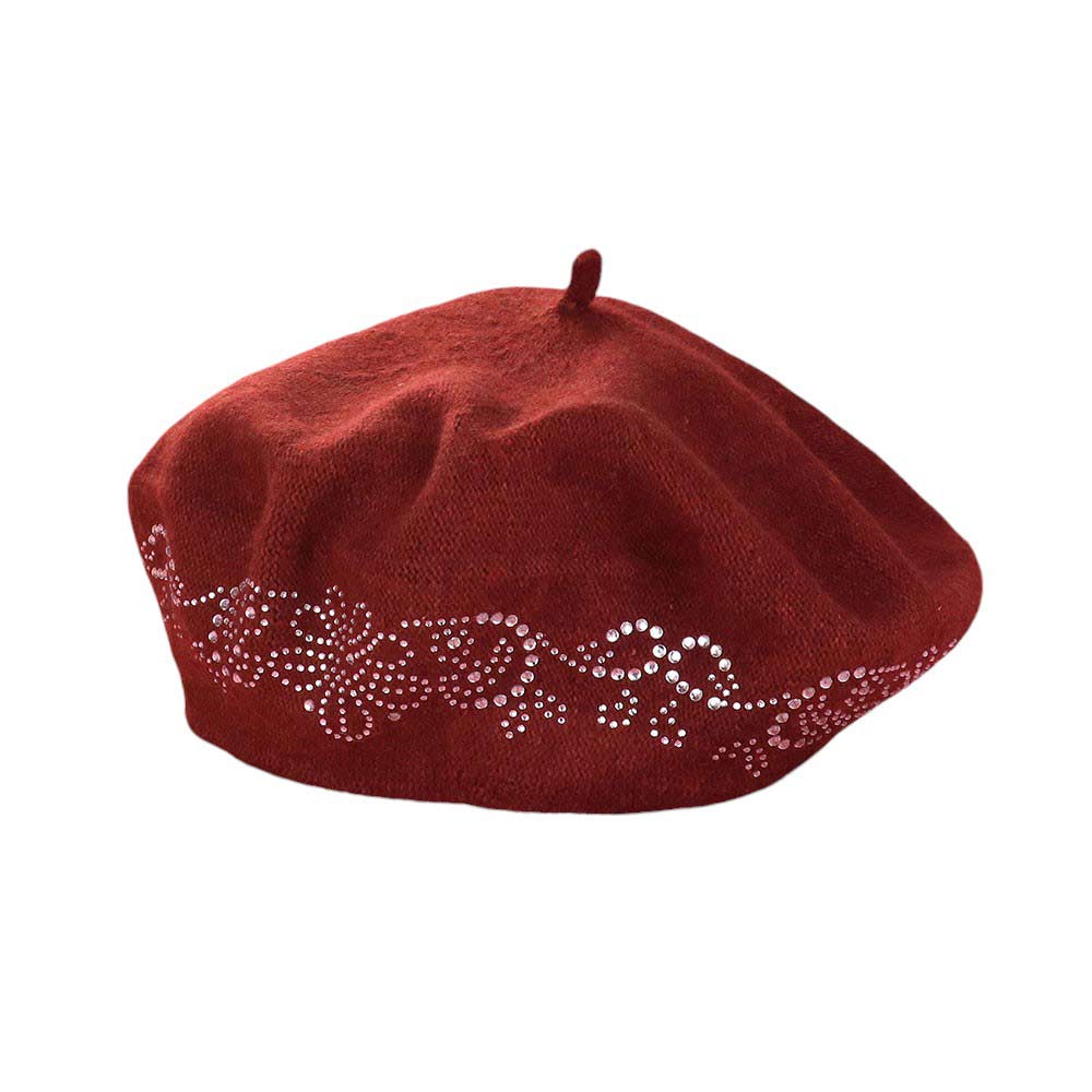 Women's Flower Bling Studded Beret Hat
