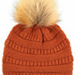 C.C Solid Ribbed Knit Beanie with Pom