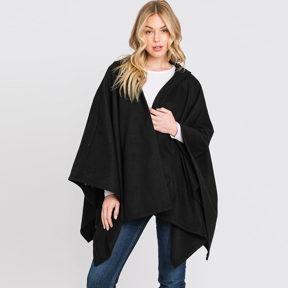 Hooded Solid Ruana Poncho