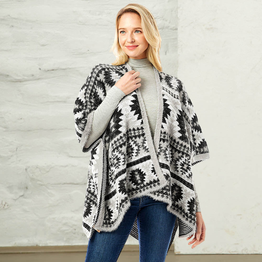 Aztec Pattern Ruana Poncho