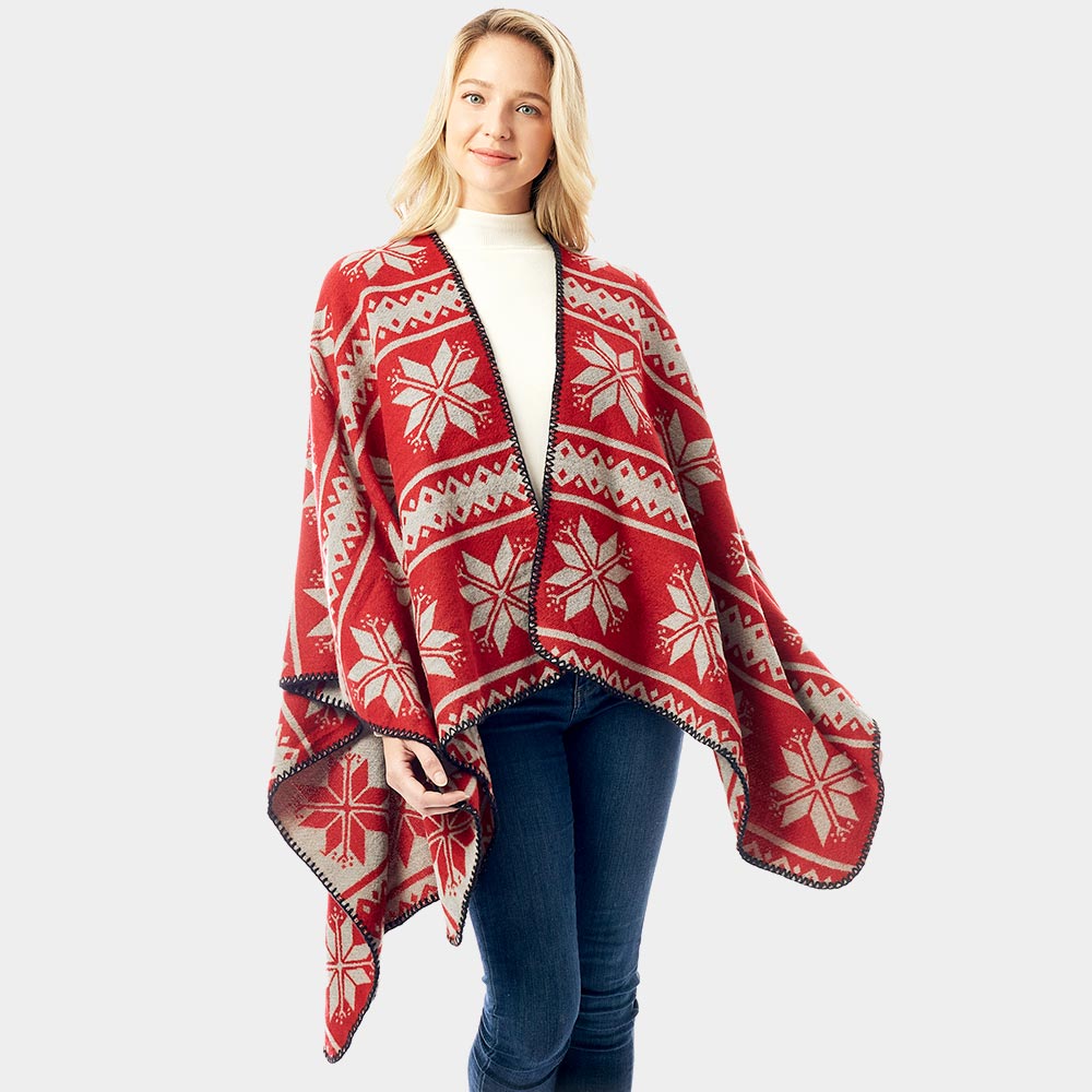 Reversible Snowflake Pattern Ruana Poncho