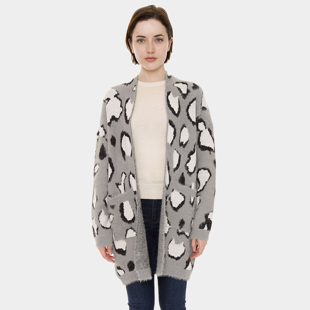 Cow Print Pockets Long Sleeve Cardigan