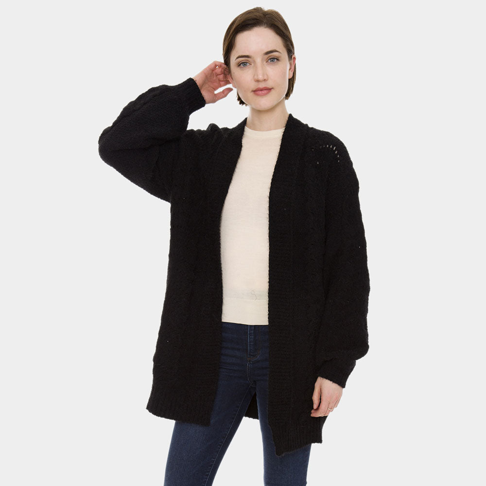 Hollow Knitting Long Sleeve Snap Fasteners Cardigan