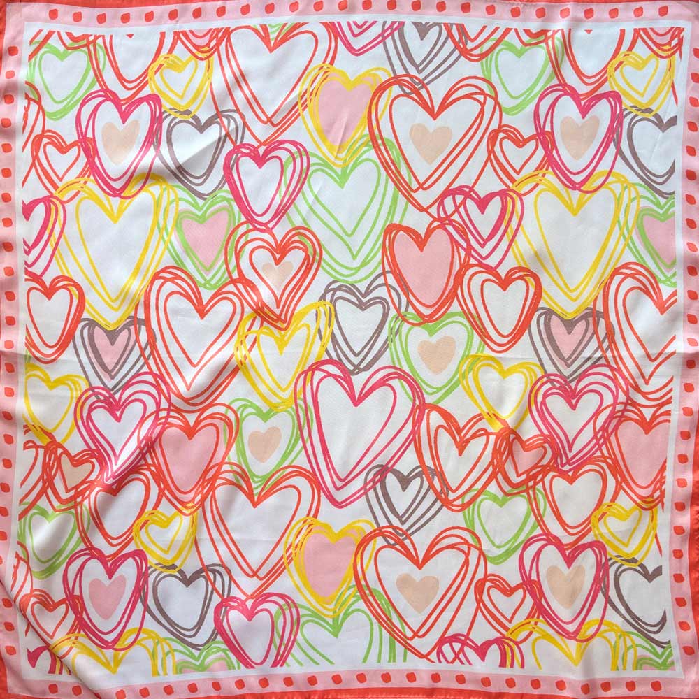 Colorful Heart Pattern Print Square Bandana Scarf