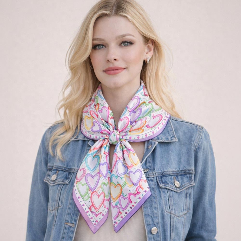 Colorful Heart Pattern Print Square Bandana Scarf