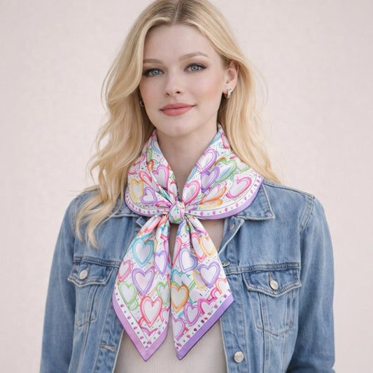 Colorful Heart Pattern Print Square Bandana Scarf