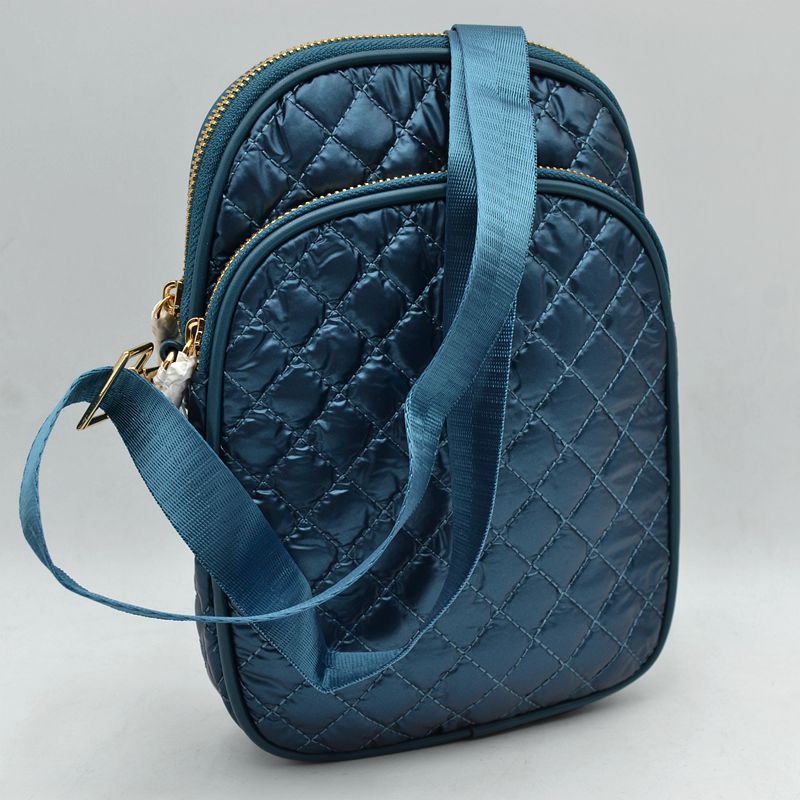 Quilted Puffer Crossbody Bag Multi-Zip Shoulder Bag with Adjustable Strap