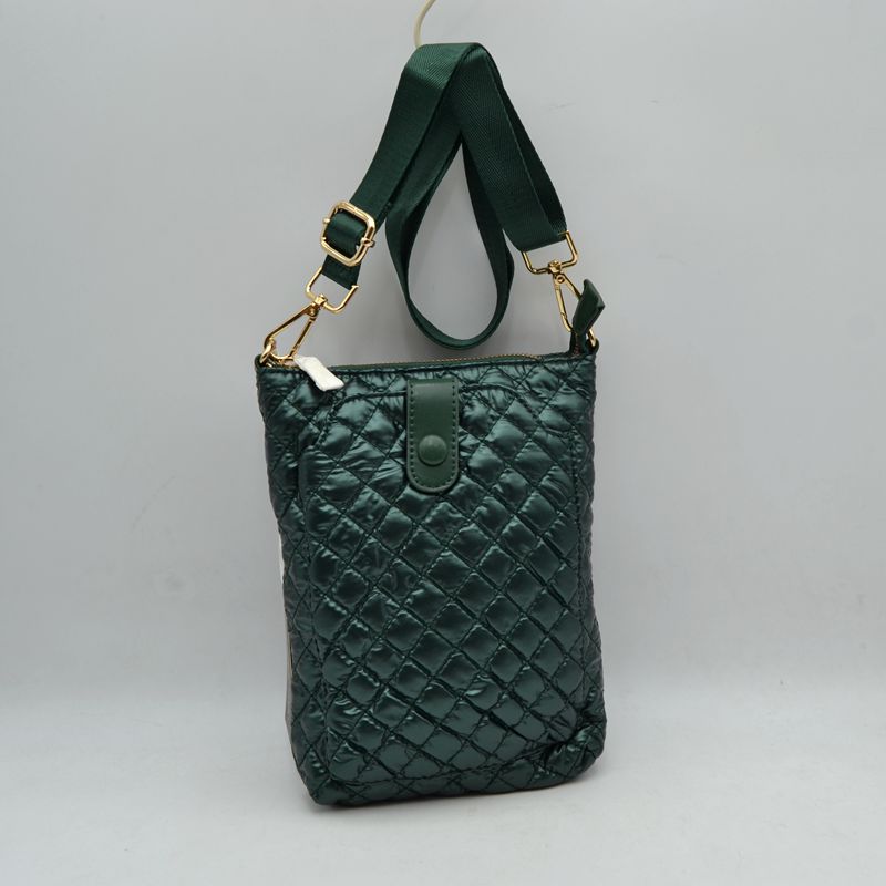 Quilted Vertical Crossbody Pouch Bag with Front Snap Pocket